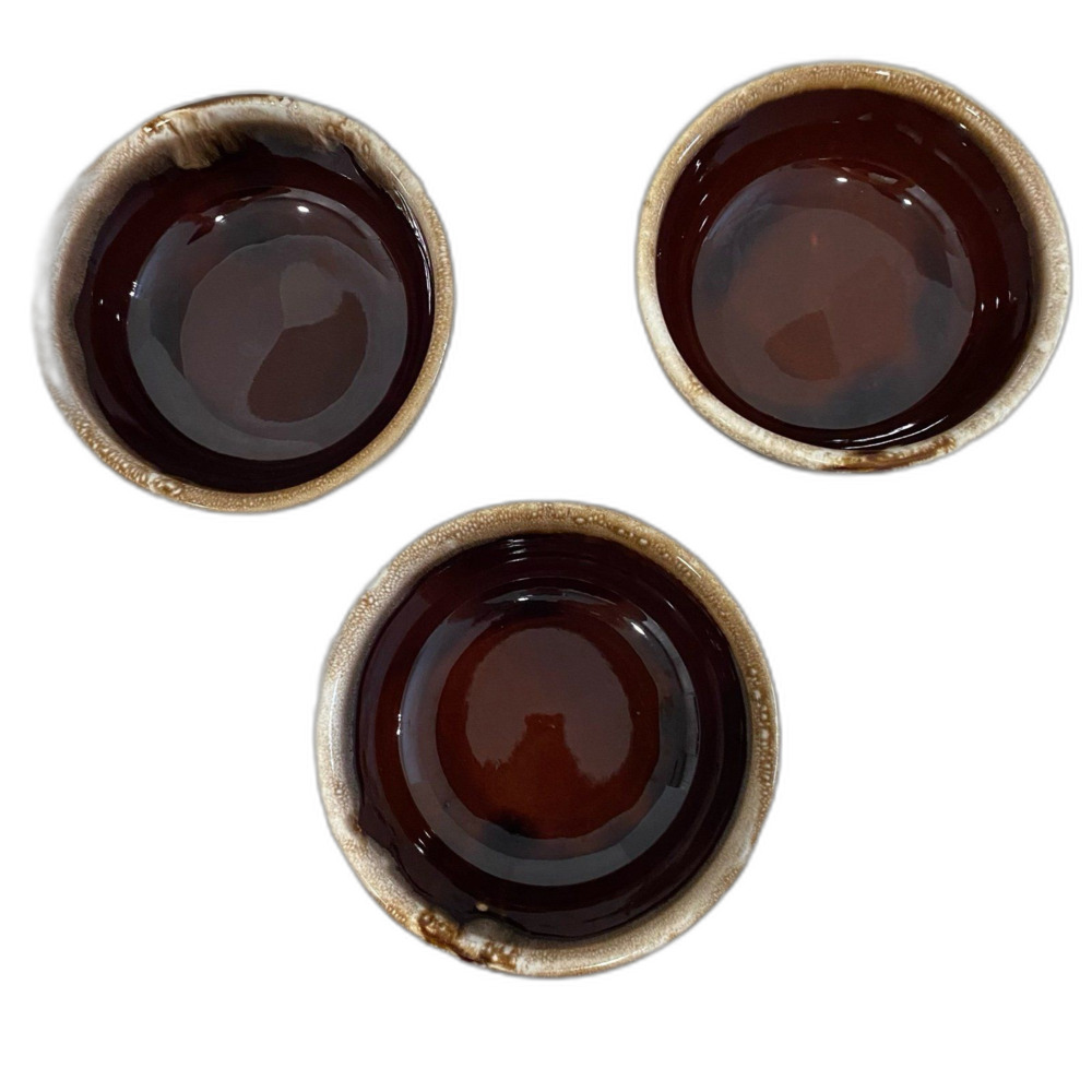 Stoneware Bowls Set of 3 Brown Drip 5” Color Brown